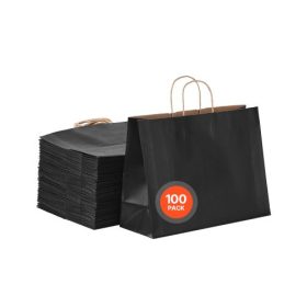   VEVOR Kraft papírzacskók fülekkel, 100 db 16 x 6 x 12 hüvelykes, nagy papír élelmiszerzacskók, újrafelhasználható és 100%-ban újrahasznosított elviteles zacskók, sima partizacskó ömlesztett kiszerelésben születésnapra, esküvőre, ü