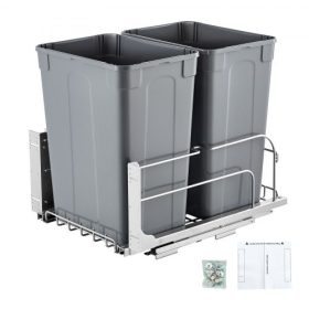   VEVOR kihúzható szemetes, 35 QT x2 dupla, aláépíthető konyhai hulladéktároló, nagy teherbírású hulladékgyűjtő ajtókészlettel és lágyan záródó tolóajtóval, konyhaszekrénybe, mosogatóba, pult alá (szürke)