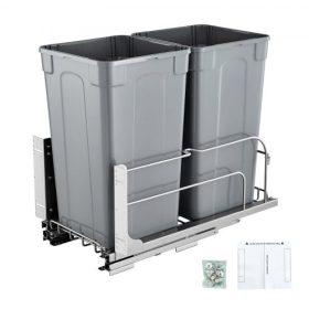   VEVOR kihúzható szemetes, 27 QT x2 dupla, aláépíthető konyhai hulladéktároló, nagy teherbírású hulladékgyűjtő ajtókészlettel és lágyan záródó tolóajtóval, konyhaszekrénybe, mosogatóba, pult alá (szürke)