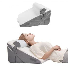   VEVOR ágyékpárna alváshoz, 3 db állítható ortopéd ágyékkészlet, mosható Jacquard huzattal és habszivaccsal, műtét utáni párna savas reflux hátfájás és horkolás enyhítésére, fehér/szürke