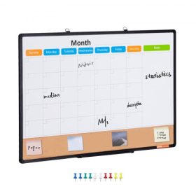  VEVOR 91x60 cm-es havi naptáras fehértábla és parafa tábla alumínium kerettel – 2 az 1-ben mágneses, szárazon törölhető hirdetőtábla falra akasztható – Ideális iskolába, otthonra, irodába