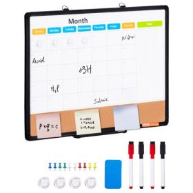   VEVOR 24"x18"-os havi naptáras fehértábla és parafa tábla kombináció alumínium kerettel – 2 az 1-ben mágneses, szárazon törölhető hirdetőtábla falra akasztható – Ideális iskolába, otthonra, irodába