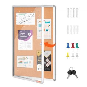   VEVOR 90x60 cm-es zárt parafa tábla alumínium kerettel – zárható hirdetőtábla akril ajtóval és 2 kulccsal – időjárásálló fali vitrin iskolába, otthonra, irodába
