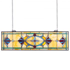   VEVOR ólomüveg ablakpanel, 813 x 250 mm, Tiffany stílusú függő ablakpanel lánccal, nagy vízszintes téglalap alakú ólomüveg, vintage hagyományos művészeti kézműves termékek konyhai lakberendezéshez