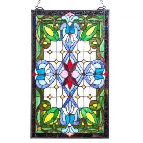   VEVOR ólomüveg ablakpanel, 433 x 731 mm, Tiffany stílusú függő ablakpanel lánccal, nagy függőleges téglalap alakú ólomüveg, vintage hagyományos művészeti kézműves termékek konyhai lakberendezéshez