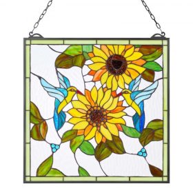   VEVOR ólomüveg ablakpanel, 502 x 520 mm, Tiffany stílusú függő ablakpanel lánccal, nagy függőleges téglalap alakú ólomüveg, vintage hagyományos művészeti kézműves termékek konyhai lakberendezéshez