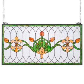   VEVOR ólomüveg ablakpanel, 810 x 433 mm, Tiffany stílusú függő ablakpanel lánccal, nagy vízszintes téglalap alakú ólomüveg, vintage hagyományos művészeti kézműves termékek konyhai lakberendezéshez