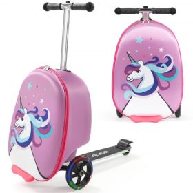   VEVOR Ride-on bőrönd, 20 literes űrtartalom, 20 hüvelykes gyerek roller bőrönd flash PU kerekekkel, állítható fogantyúval és TPR csúszásgátló markolattal, összecsukható és könnyű roller bőrönd 5 éves kortól, lila