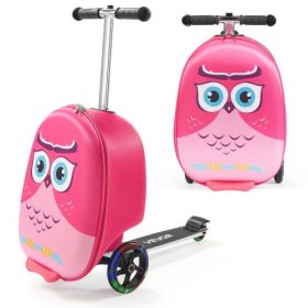   VEVOR Ride-on bőrönd, 20 literes űrtartalom, 20 hüvelykes gyerek roller bőrönd flash PU kerekekkel, állítható fogantyúval és TPR csúszásgátló markolattal, összecsukható és könnyű roller bőrönd 5 éves kortól, rózsaszín