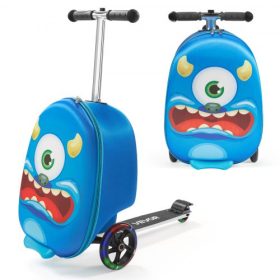   VEVOR Ride-on bőrönd, 20 literes űrtartalom, 20 hüvelykes gyerek roller bőrönd flash PU kerekekkel, állítható fogantyúval és TPR csúszásgátló markolattal, összecsukható és könnyű roller bőrönd 5 éves kortól, kék