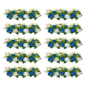   VEVOR Virággömb Dísz Csokor 10 db, 500 x 220 mm Művirággömbök Esküvői Asztaldíszek, Műrózsa Díszek Esküvői Asztaldíszhez Lakberendezéshez, Kék és Fehér Rózsa