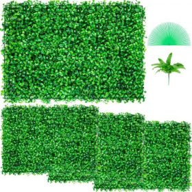   VEVOR műbükk panel UV 4 db-os buxus sövényfal panelek műfű háttér fal 24x16" 4 cm zöld fű fal hamis sövény dekorációhoz adatvédelmi kerítés beltéri kültéri kert hátsó udvar