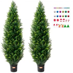   VEVOR 2 Pack 5' Mesterséges cédrus topiary Tree Faux Plant UV Decor Bel-/Kültéri