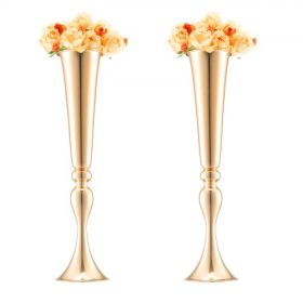  VEVOR 2 db 56 cm/22,05 hüvelykes magas esküvői virágváza, fém esküvői trombita asztaldísz, arany virágállvány, asztali dekoráció esküvői vacsorára, évfordulós ünnepségre, születésnapi rendezvényre