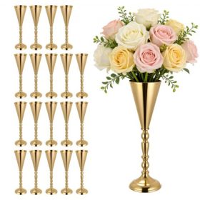   VEVOR 20 db-os esküvői virágváza, 43 cm magas trombita virágasztal asztaldíszek, bankett vázák, egyszerű telepítés, galvanizált, sokoldalú elrendezésű állvány parti rendezvényekre, lakberendezésre, fogadásra, arany