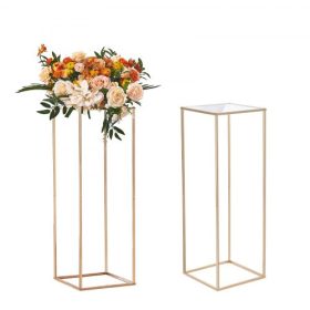   VEVOR 2 db 31,5 hüvelykes/80 cm magas esküvői virágállvány, akril laminátummal, fémváza oszlop geometrikus asztaldísz állványokkal, arany téglalap alakú virágos kijelző állvány rendezvényekre, fogadásra, partidekorációra