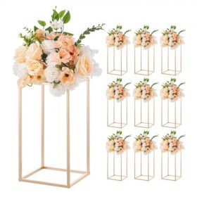   VEVOR esküvői virágállvány, 10 db-os 40 cm-es oszlopos virágállvány, virágállványok akril laminátummal, arany téglalap alakú virágkiállító állvány esküvőre, partira, születésnapra, otthonra, arany asztaldísz állványok
