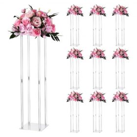   VEVOR esküvői virágállvány, 10 db-os 80 cm-es oszlopos virágállvány, virágállványok akril laminátummal, hengeres, kocka alakú virágkiállító állvány esküvőre, partira, születésnapra, otthonra, asztaldísz állványokra