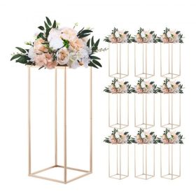   VEVOR esküvői virágállvány, 10 db-os 60 cm-es oszlopos virágállvány, virágállványok fém laminátummal, arany téglalap alakú virágkiállító állvány esküvőre, partira, születésnapra, otthonra, arany asztaldísz állványok