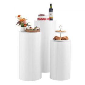   VEVOR esküvői virágállvány, 3 db 60/75/90 cm-es kerek henger alakú talapzat, fehér talapzat PVC fedéllel, hengeres talapzatállványok esküvőre, partira, születésnapra, művészeti dekorációra, 15 kg-os teherbírás