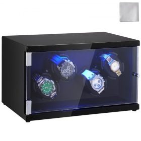   VEVOR óratekercselő, 4 férfi és női automata órához, 2 db szuper csendes japán Mabuchi motorral, kék LED lámpával és adapterrel, nagy sűrűségű kartondobozzal és fekete PU-val