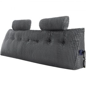   VEVOR fejtámla párna, king size ék alakú fejtámla párna 2 oldalsó zsebbel és 2 fejtámlával, ágyék alakú párna mosható flanel anyaggal, olvasáshoz, játékhoz, pihenéshez, ágyban való munkához, szürke