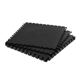   VEVOR garázspadlólapok egymásba illeszthetőek, 8 db-os csomag 513 x 513 x 5 mm-es egymásba illeszthető moduláris garázspadlólapok, gyémánt alakú lemezes csúszásgátló PVC szőnyegek műhelybe, raktárba, szerszámoskamrába, fekete