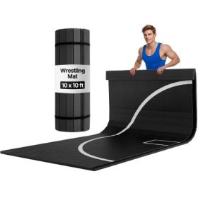   VEVOR 3x3m birkózószőnyeg, harcművészeti vastag szőnyeg otthoni edzőtermi edzésekhez, vízálló PVC feltekerhető edzőszőnyegek körökkel, tornához, tatamihoz, dzsúdóhoz, BJJ MMA dzsúdóhoz, ökölvíváshoz, fekete