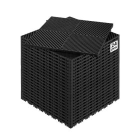   VEVOR összekapcsolódó vízelvezető szőnyeg, 15,7” x 15,7” moduláris összekapcsolódó párna, 24 db illesztő vízelvezető szőnyeg, csúszásmentes fekete PP vízelvezető padlólap és zuhanyszőnyeg, garázsba, kertbe, konyhába és kültérre