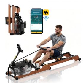   VEVOR vízi evezőgép, 6 szintű csendes ellenállás, összecsukható fa evezőgép 14 literes víztartállyal és LCD monitorral, Bluetooth alkalmazás kompatibilis, 158 kg teherbírás, magával ragadó evezőgépek otthonra