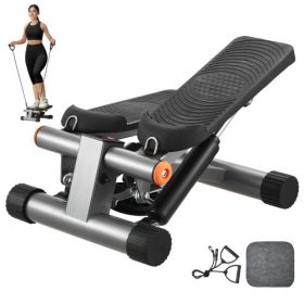   VEVOR lépcsőző, mini lépcsőző otthoni edzéshez, hidraulikus fitnesz lépcsőző ellenállási szalagokkal, teljes test edzés kardio felszerelés, lépcsőző LCD monitorral, 330LBS teherbírás