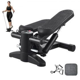   VEVOR lépcsőző, mini lépcsőző otthoni edzéshez, hidraulikus fitnesz lépcsőző ellenállási szalagokkal, teljes test edzés kardio felszerelés, lépcsőző LCD monitorral, 330LBS teherbírás