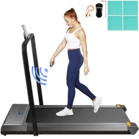   VEVOR asztal alatti futópadok, működő futópadok futáshoz, vezetett futópad otthoni futógéphez távirányítóval, 1-6,0 km/h sebességű hordozható vékony futópad beltéri edzéshez (ezüst, korláttal)