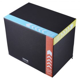   VEVOR 3 az 1-ben pliometrikus ugródoboz, 30/24/20 hüvelykes pamut pliometrikus doboz, platform és ugró agility doboz, csúszásgátló fitnesz edzőlépcsős doboz otthoni edzőtermi edzéshez, kondicionáló erőnléti edzés, fekete