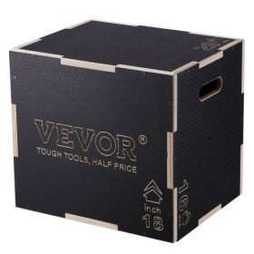   VEVOR 3 az 1-ben pliometrikus ugródoboz, 20/18/16 hüvelykes fa pliometrikus doboz, platform és ugró agility doboz, csúszásgátló fitnesz edzőlépcsős doboz otthoni edzőtermi edzéshez, kondicionáló erőnléti edzés, fekete