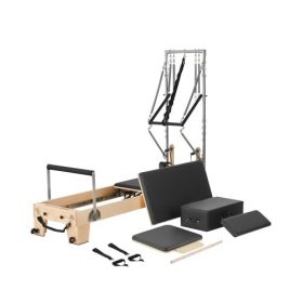   VEVOR Pilates Reformer, fa Pilates gép otthoni edzőterembe, erőnléti edzőberendezés kettős ellenállással, reformer doboz, ugródeszka, haladó felhasználóknak és kezdőknek, akár 180 kg-ig
