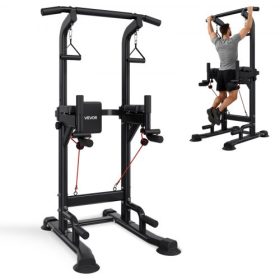   VEVOR húzódzkodó rúd, 150 kg-os erőtorony mártogatós állomás, edző mártogatós állomás H alakú stabil talppal és háttámlával, állítható 12 szintű magasságú, szabadon álló állemelővel a háthoz, 4 szintű állítható háttámla
