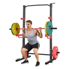   VEVOR Power Cage guggolóállvány, multifunkcionális erőállvány otthoni edzőterembe, erőnléti edzőfelszerelés 4 szalagos csappal, állítható J-horgokkal és biztonsági rudakkal súlyzós guggoláshoz, fekvenyomáshoz és húzódzkodáshoz