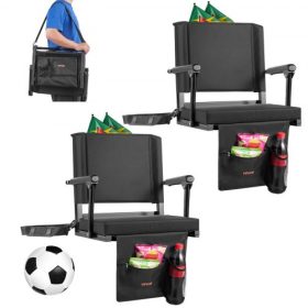   VEVOR stadionülés, hordozható lelátóülés kartámasszal, háttámlával és vastag párnával, lelátói pad, vállpánttal, akasztókkal, pohártartóval, fekete futball lelátóülések, 2 db
