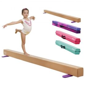   VEVOR 8FT egyensúlygerenda gyerekeknek, 158,7 KG stabil tartó gimnasztikai padlógerenda csúszásgátló fa szőnyegekkel, fa magos gimnasztikai edzőfelszerelés csúszásgátló aljjal otthonra és edzőterembe, sárga