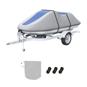  VEVOR jetski huzat, 3200-3420 mm-es utánfutón szállítható, vízálló jetski huzat, strapabíró 600D tengerészeti minőségű PU Oxford szövet, UV-álló Seadoo huzat csatos pántokkal, személyi vízijármű-huzatok, szürke+kék