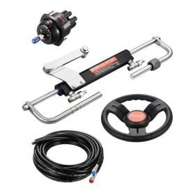   VEVOR 90HP hidraulikus külmotoros kormánykészlet, hajó hidraulikus kormányrendszer 13,5 hüvelykes kormánykerékkel, kormánypumpával, hidraulikus hengerrel és 2 db 26 láb hosszú tömlővel egyállomásos, egymotoros hajókhoz