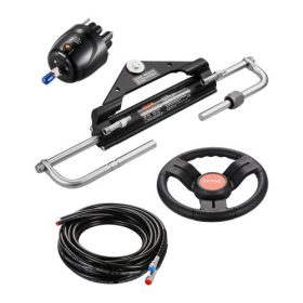   VEVOR 150HP hidraulikus külmotoros kormánykészlet, hajókhoz való hidraulikus kormányrendszer 13,5 hüvelykes kormánykerékkel, kormánypumpával, hidraulikus hengerrel és 2 db 26 láb hosszú tömlővel egyállomásos, egymotoros hajókhoz