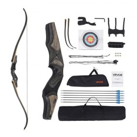   VEVOR reflex íj és nyíl készlet, 60 hüvelykes fa leszedhető íjak, jobbkezes ergonomikus reflex íj szett, hosszú íj kültéri célpontlövészethez, gyakorláshoz és vadászathoz, kezdőtől haladóig, 50 font