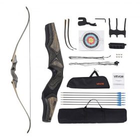   VEVOR reflex íj és nyíl készlet, 60 hüvelykes fa leszedhető íjak, jobbkezes ergonomikus reflex íj szett, hosszú íj kültéri célpontlövészethez, gyakorláshoz és vadászathoz, kezdőtől haladóig, 45 font