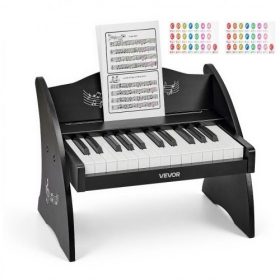   VEVOR gyerek zongora billentyűzet, 25 billentyűs fa digitális zongora gyerekeknek, mini zenei oktatóhangszer játék realisztikus hangzással, kettős teljesítmény, állítható hangerő kisgyermekeknek, fiúknak és lányoknak tanulás, feke