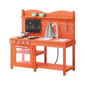   VEVOR Sárkonyha gyerekeknek, Fa Játékkonyha Készlet, Kültéri Kisgyermek Élelmiszerbolt Játszókészlet Fiúknak és Lányoknak, Játékkonyha Tűzhelyekkel, Mosogatóval, Csapteleppel, Táblával, Főzőedényekkel, Kiegészítőkkel