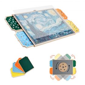   VEVOR 1500 darabos forgó kirakós tábla 4 színes filcfiókkal és fedéllel, 86x63cm hordozható faasztal, állítható 2 dönthető szögű kirakós kiegészítők felnőtteknek, születésnapi ajándék anyukának