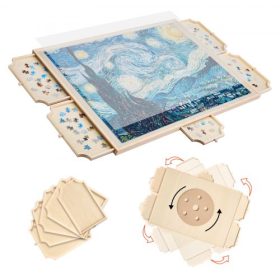   VEVOR 1500 darabos forgó kirakós tábla 5 fiókkal és fedéllel, 86x63cm hordozható faasztal, kirakós kiegészítők felnőtteknek, kirakós szervező tárolórendszer, születésnapi ajándék anyukának