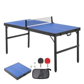   VEVOR pingpongasztal, közepes méretű asztalitenisz játék, beltéri MDF asztalitenisz asztal, összecsukható, hordozható, komplett pingpongasztal szett hálóval, 2 ütővel, 3 labdával, hordtáskával, fogantyúval (összeszerelés nem szüks